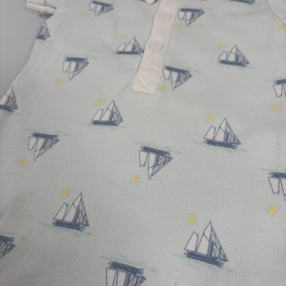 Shabby Chic Kids 3/6M Blue Sailboat Romper Hat Set NEW Nautical Snap Romper